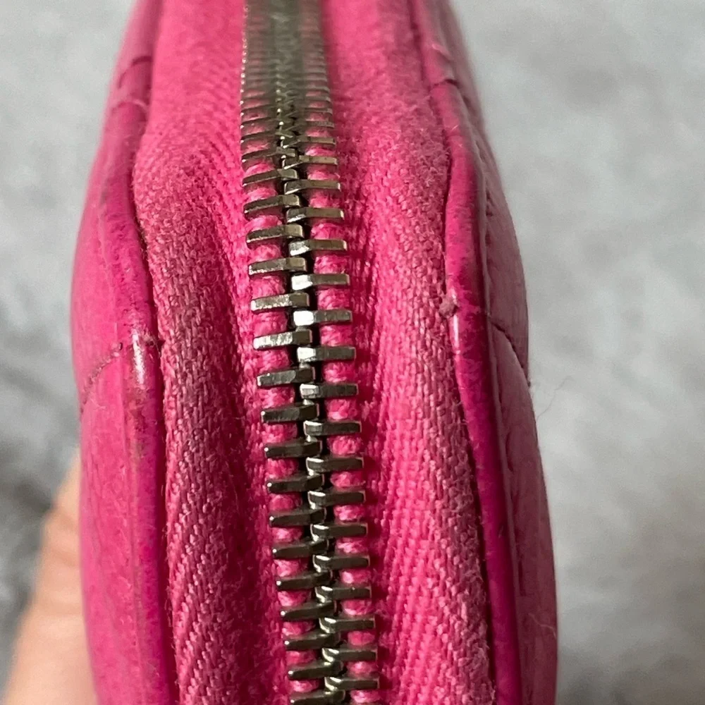 Chanel Pink Caviar Zip Around Quilted Leather Zip Around Long Wallet